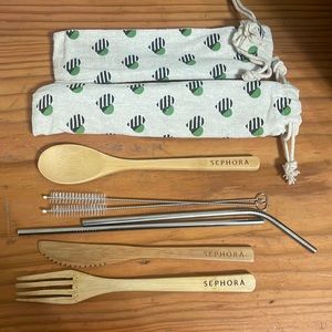 Bamboo “green” Sephora logo Merch reusable utensil set pack of 2